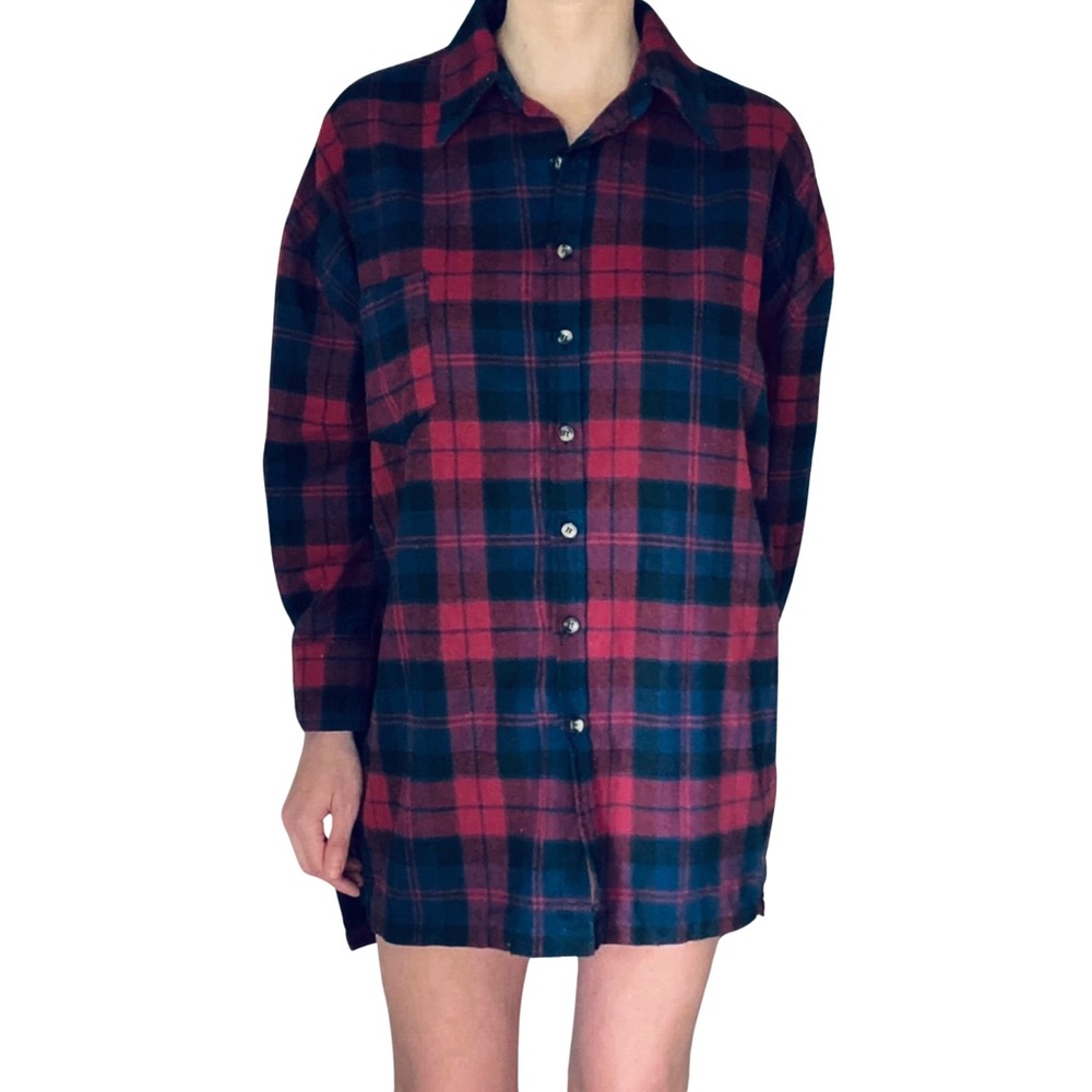 In The Beginning Burgundy Flannel Shirt Dress